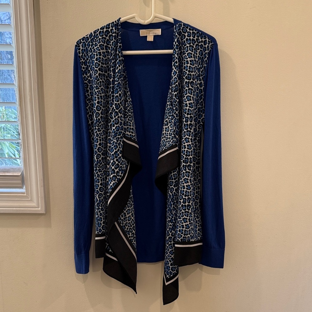 Michael Kors Blue and Black Leopard Cardigan